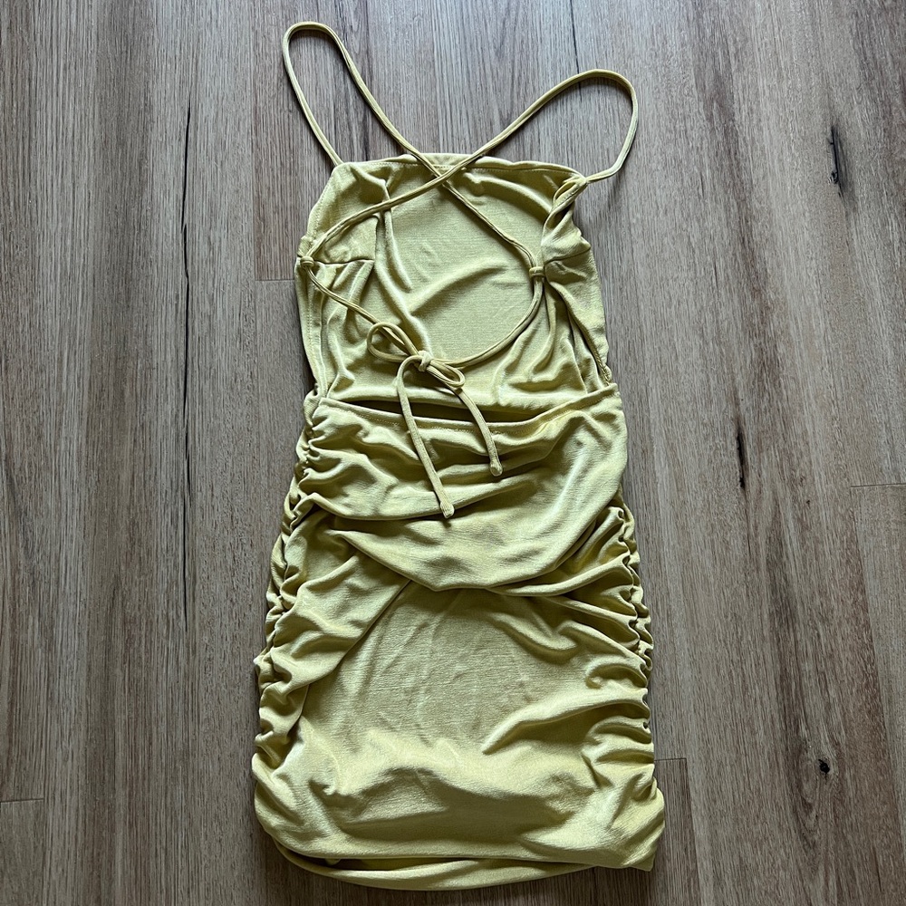 Butter Yellow Ruched Mini Dress - Picture 2 of 3